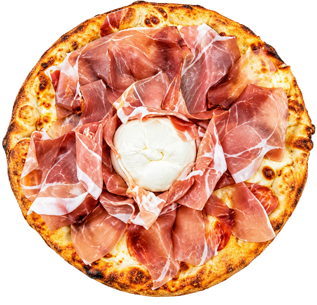 Pizza al tegamino con burrata e prosciutto servita da Nuova Cernaia a Venaria Reale